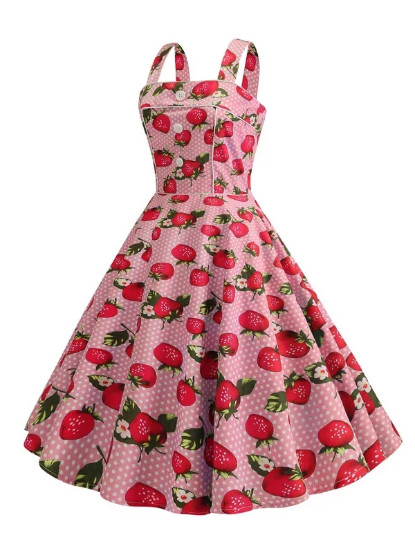 1950s-strap-strawberry-polka-dots-sleeveless-dress-1