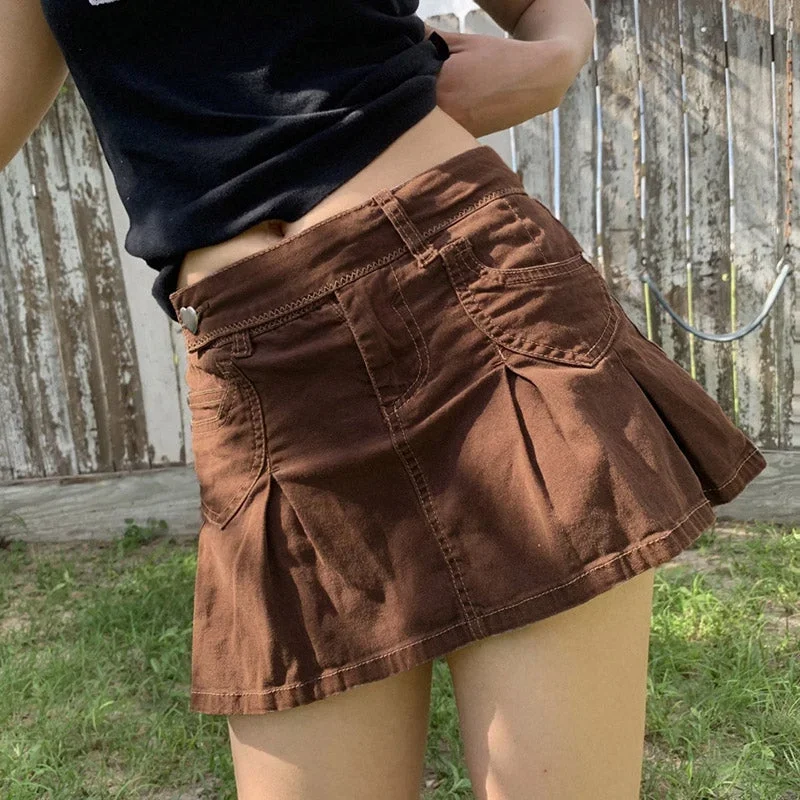 Julia Fashion - Women Pleated Brown Jean Skirts