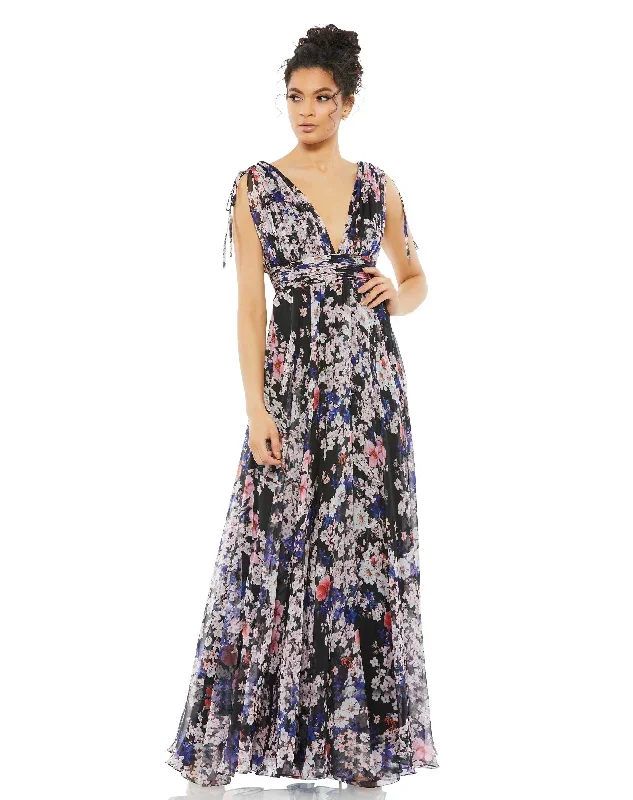 Floral Tie Shoulder V-Neck Maxi Dress - FINAL SALE