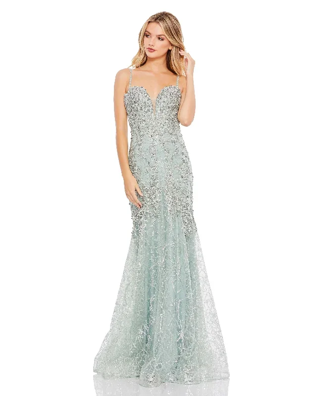 Embellished Sleeveless Plunge Neck Trumpet Gown