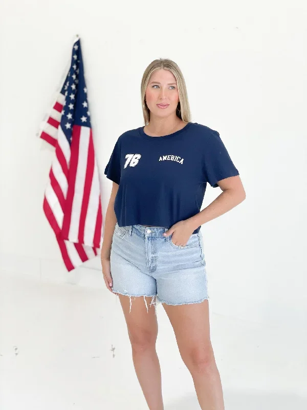 American Made Cropped Tee - Navy