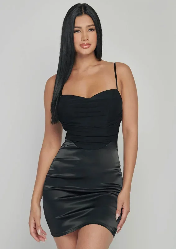 Anastasia Mesh Satin Bodycon Midi Dress