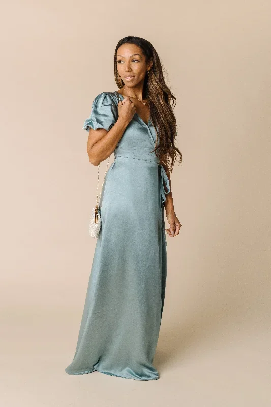 Ava Satin Dress - Blue