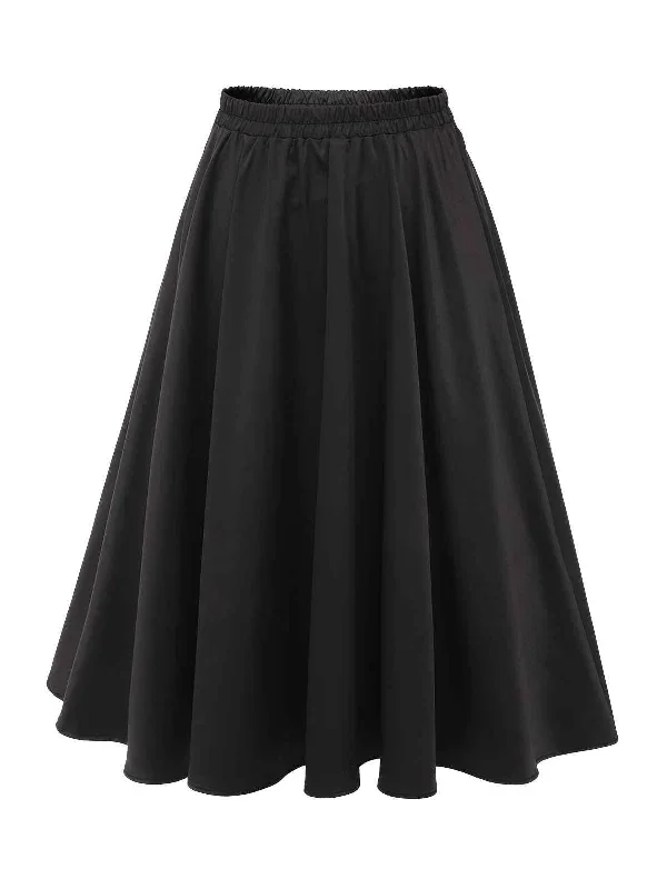 black-1950s-solid-elegant-style-pleated-skirt