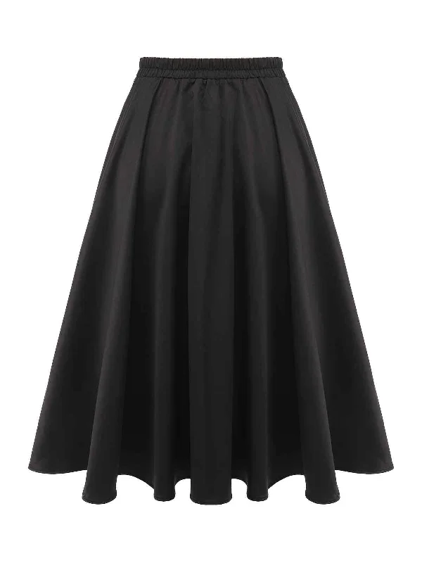 black-1950s-solid-elegant-style-pleated-skirt