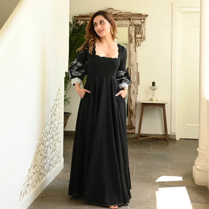 Bunaai BLACK IRISH EMBROIDERED COTTON DRESS