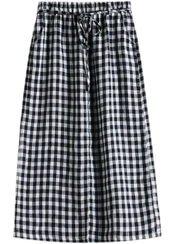 boho-black-plaid-pockets-fall-tie-waist-skirt