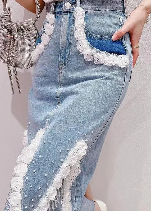 boho-light-blue-tassel-patchwork-high-waist-deninm-skirt-summer