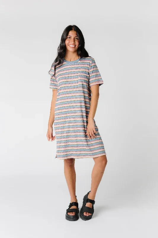 Brass & Roe Cozy T-Shirt Dress - Multi Color Stripe