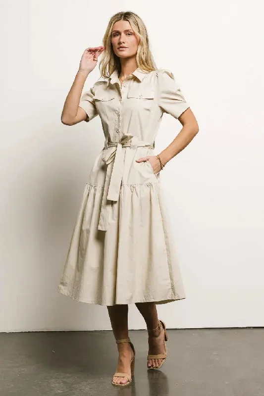 Britta Poplin Dress in Taupe