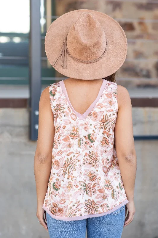 burnt-orange-and-ivory-floral-v-neck-tank