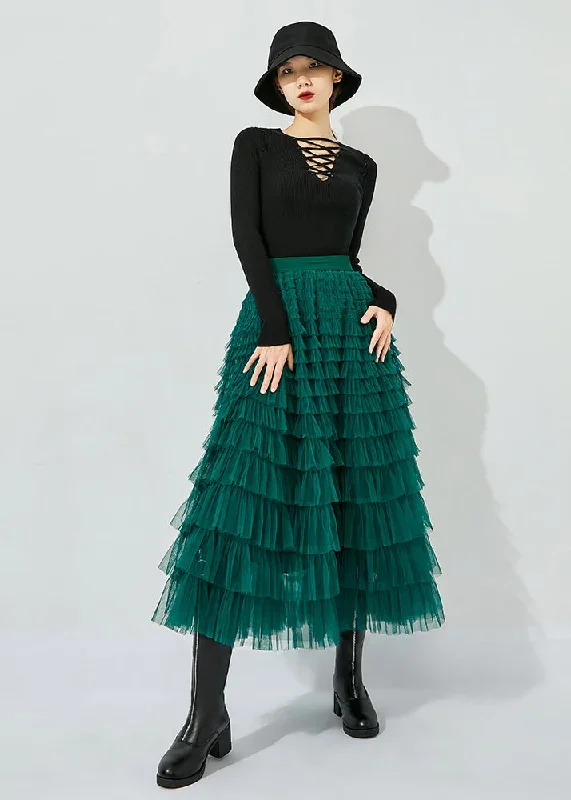 classy-peacock-green-elastic-waist-layered-tulle-skirts-summer