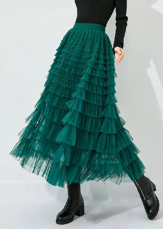 classy-peacock-green-elastic-waist-layered-tulle-skirts-summer