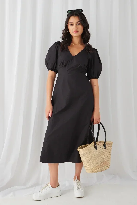 Clementine Black Cut Out Back SS Midi Dress