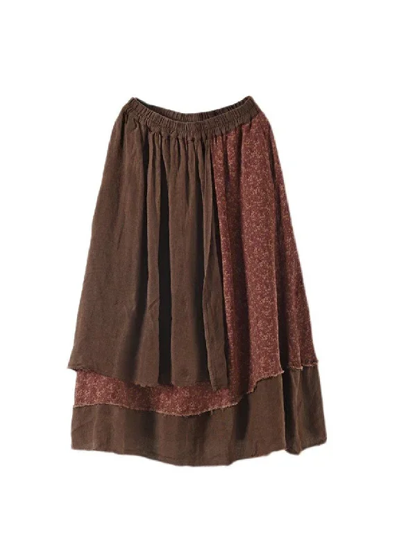 coffee-pockets-patchwork-cotton-skirt-wrinkled-asymmetrical-spring