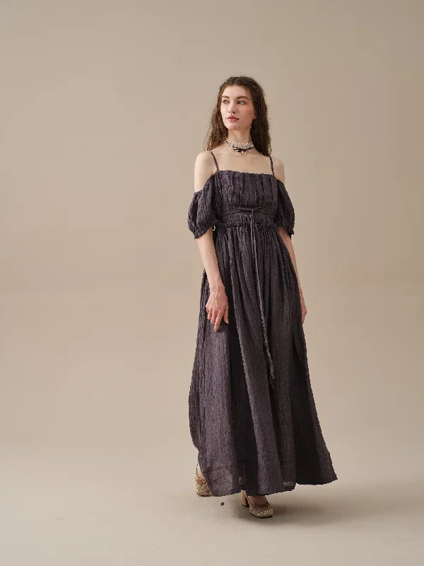 cold-shoulder-linen-dress-corset-dress-elegant-dress-vintage-dress-puff-sleeve-dress-linennaive