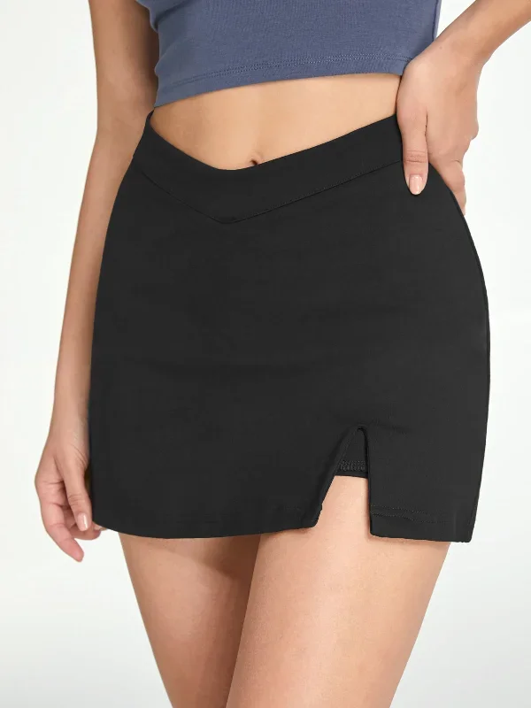 BerryBetty - High Waisted V-Line Mini Skirt With Shorts Lining