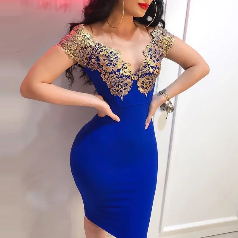 contrast-lace-insert-bodycon-dress-women-short-sleeve-blue-summer-dress-2019-elegant-knee-party-dresses-sexy-v-neck-vestidos