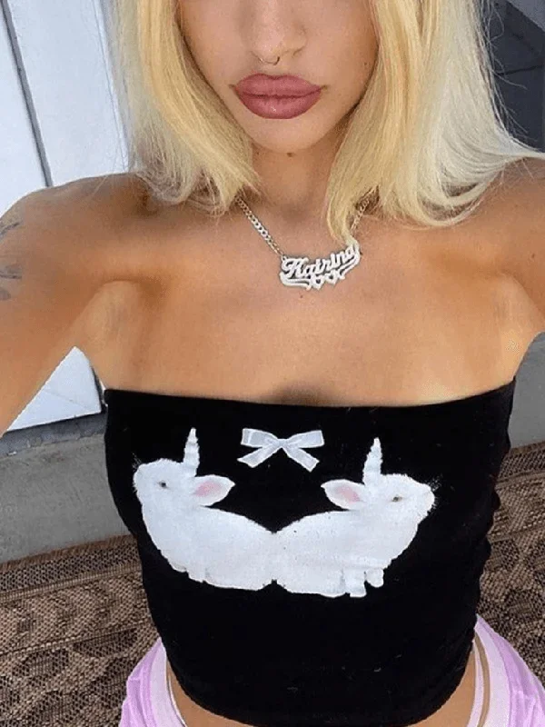 Cute Bunny Printed Bandeau Top