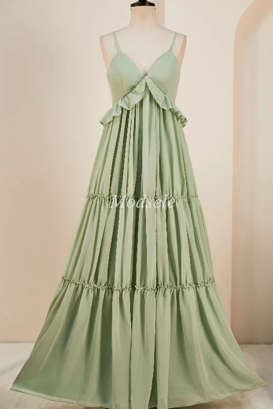 dusty-sage-v-neck-ruffle-a-line-long-dress-with-spaghetti-straps