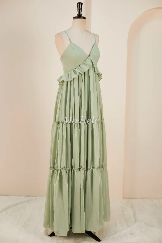 dusty-sage-v-neck-ruffle-a-line-long-dress-with-spaghetti-straps