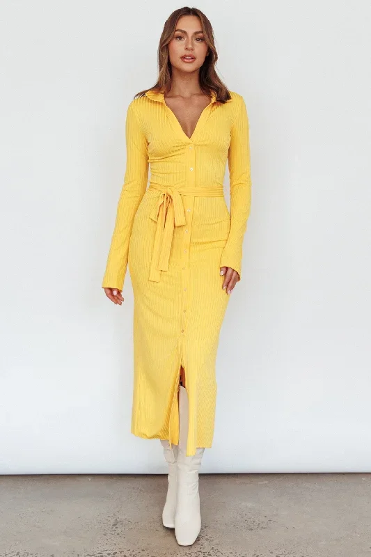 Eastcoast Collared Placket Midi Dress Yellow