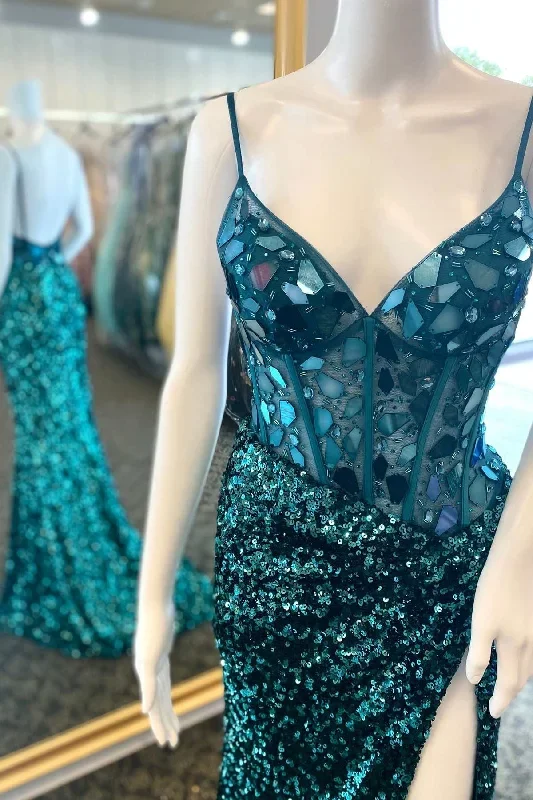 emerald-green-sequin-cut-glass-mirror-v-neck-long-prom-dress-with-slit