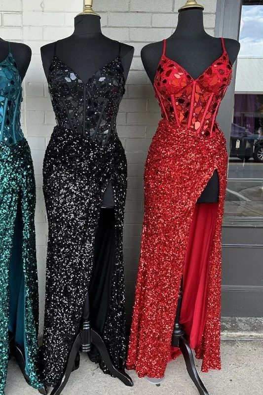 emerald-green-sequin-cut-glass-mirror-v-neck-long-prom-dress-with-slit