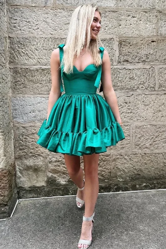 Emerald Sweetheart Bow Strap A-Line Homecoming Dress