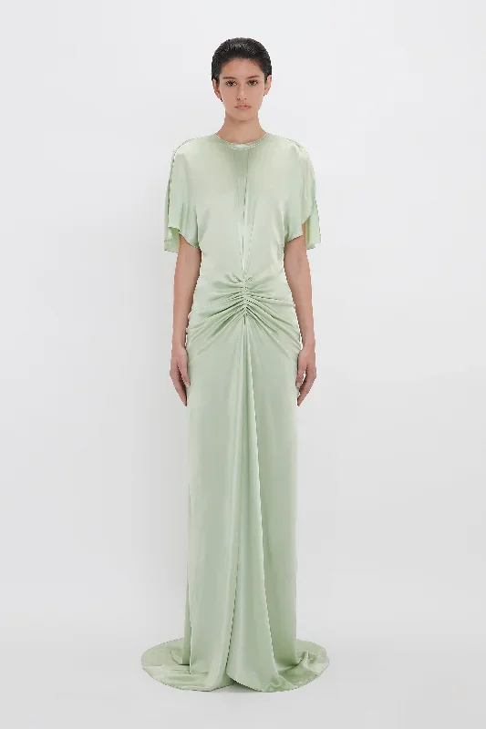 Exclusive Floor-Length Gathered Dress In Jade