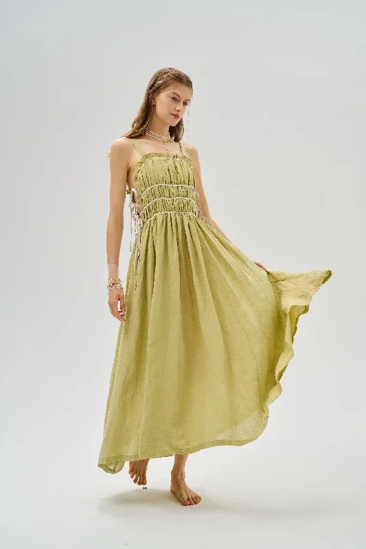 fairycore-linen-dress-in-lime-green-midi-dress-fantasy-dress-cocktail-dress-apron-dress-party-dress-lace-up-dress-cottagecore-dress