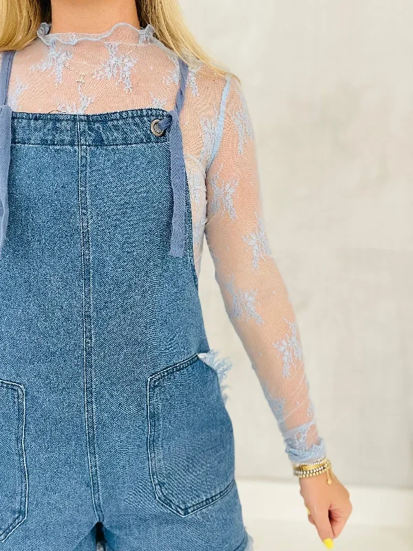 Floral Lace Layering Top - Baby Blue