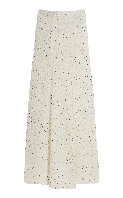 Floris Knit Skirt in White Beaded Silk