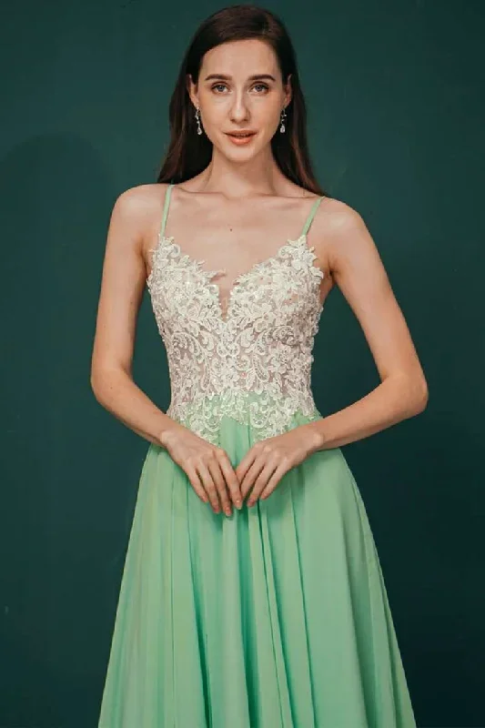 green-a-line-lace-applique-chiffon-home-coming-long-dress