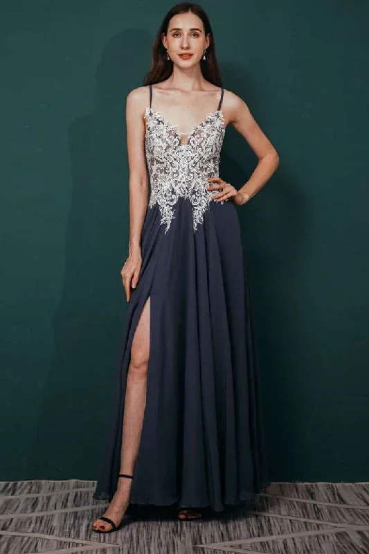 green-a-line-lace-applique-chiffon-home-coming-long-dress