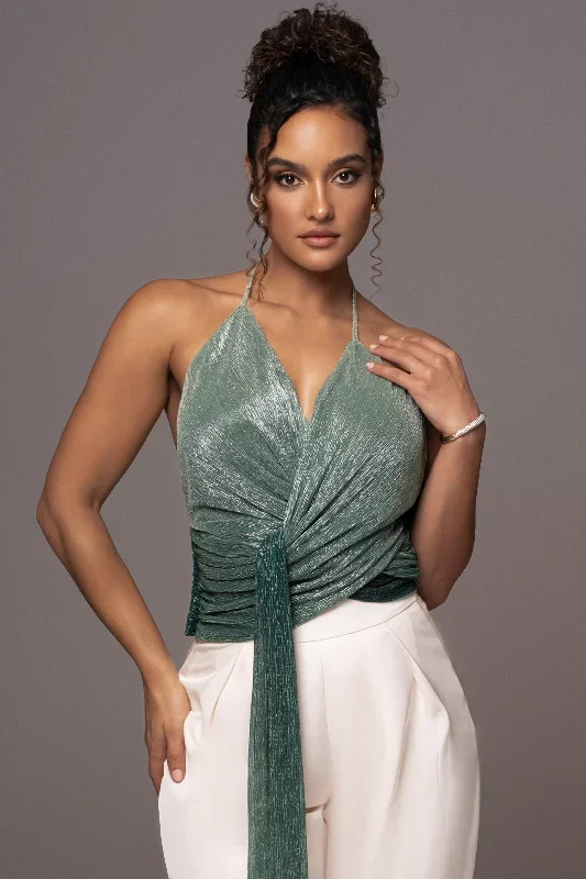 Green Bliss Halter Drape Top