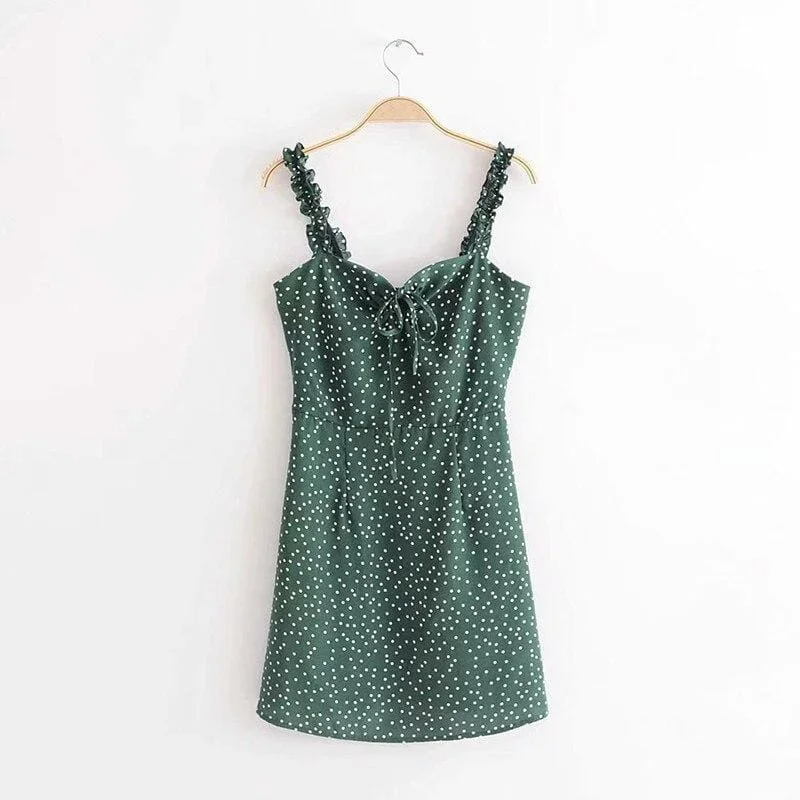 green-polka-dot-dress-women-sleeveless-v-neck-strap-summer-mini