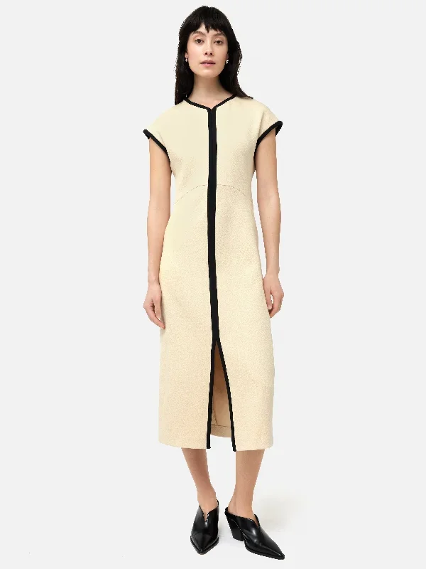 Heavy Crepe Zip Column Dress | Cream