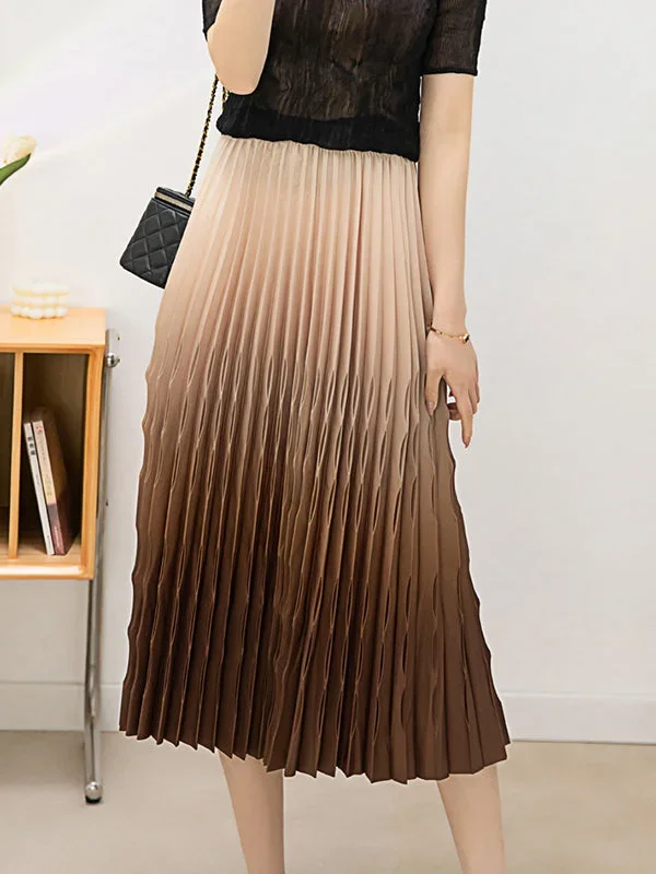 High Waist Loose Elasticity Gradient Pleated Split-Joint Skirts