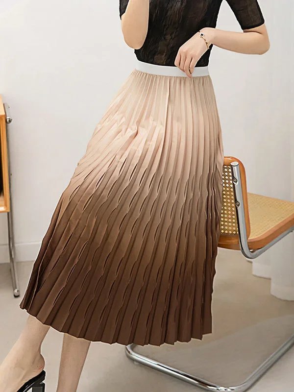 high-waist-loose-elasticity-gradient-pleated-split-joint-skirts