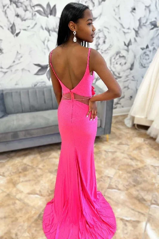 hot-pink-beaded-bow-front-mermaid-long-prom-dress-with-slit