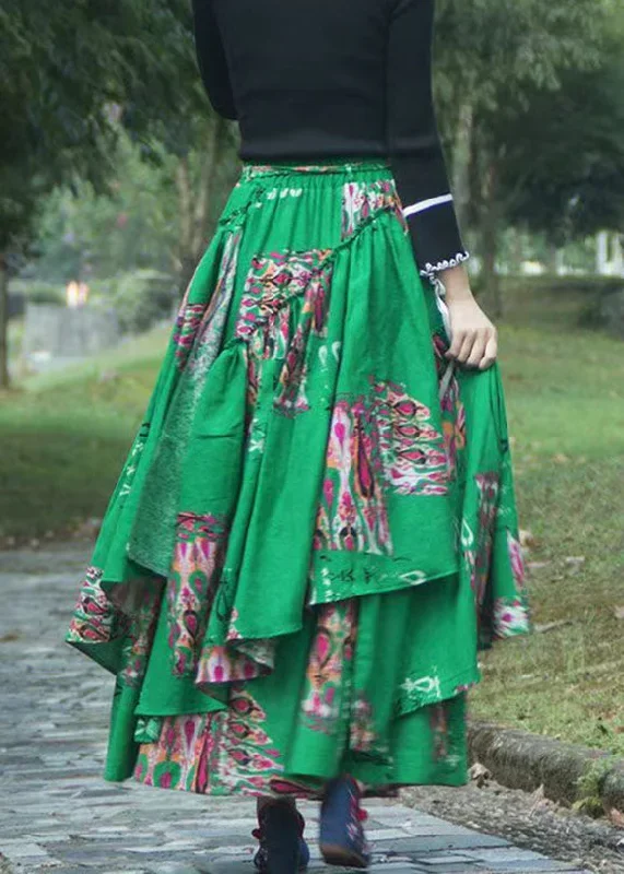 italian-green-asymmetrical-print-elastic-waist-maxi-skirts-fall