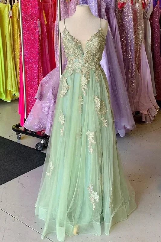 Ivy Beaded Embroidery Cutout Back A-Line Prom Dress with Slit