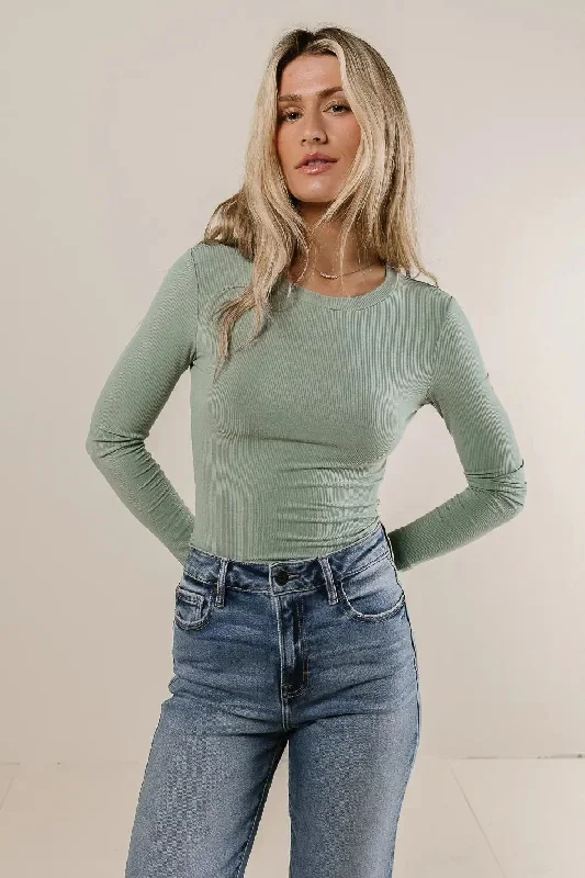 Journee Ribbed Top in Sage - FINAL SALE