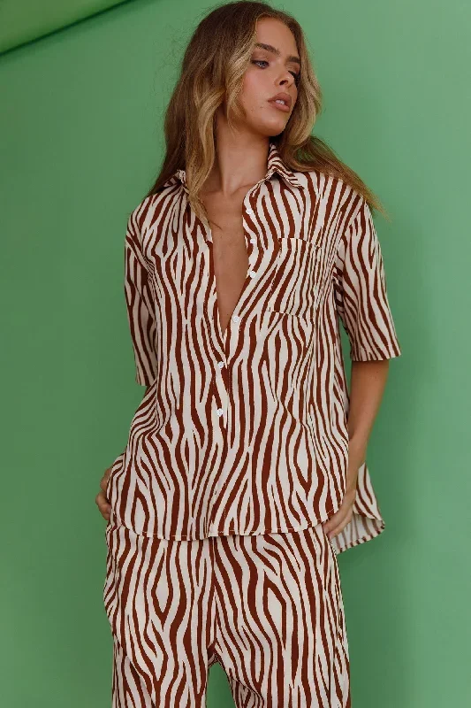 Just A Hunch Button Shirt Zebra Brown