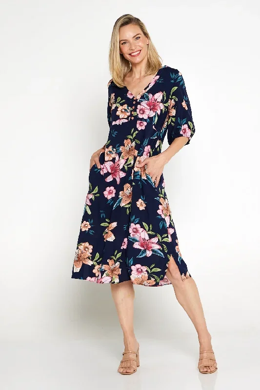 Kali Dress - Navy Floral