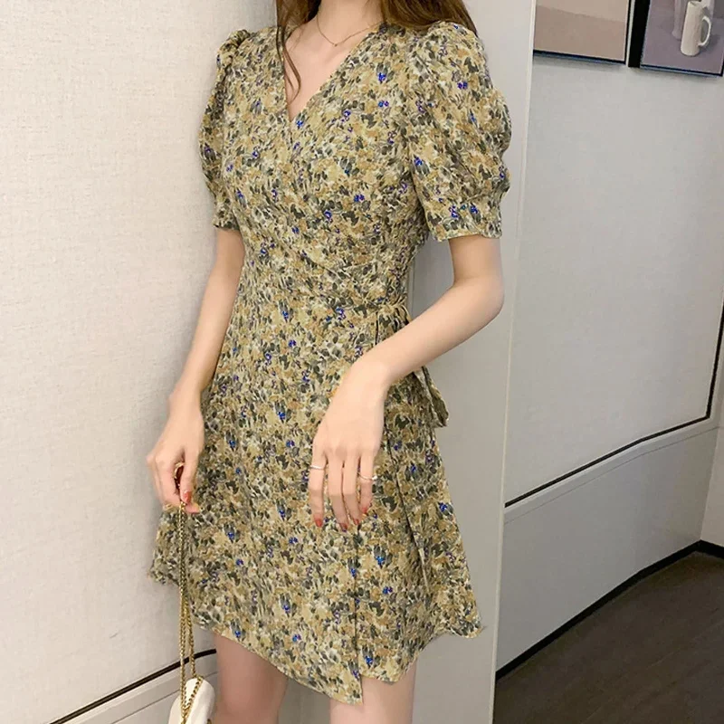 JuliaFashion-Korean Style A-line Floral Mini Dress