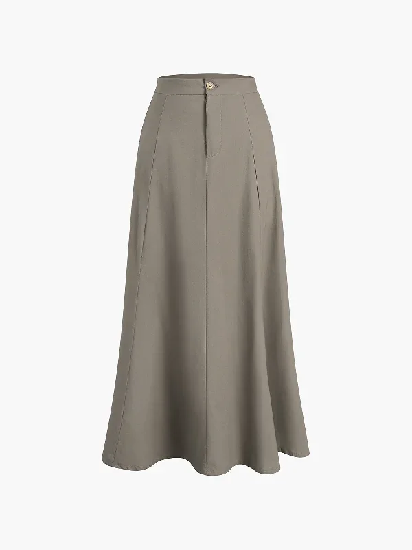 BerryBetty - Linen Cotton Buttoned Flowy Maxi Skirt