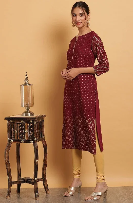 Maroon Poly Crepe Kurta