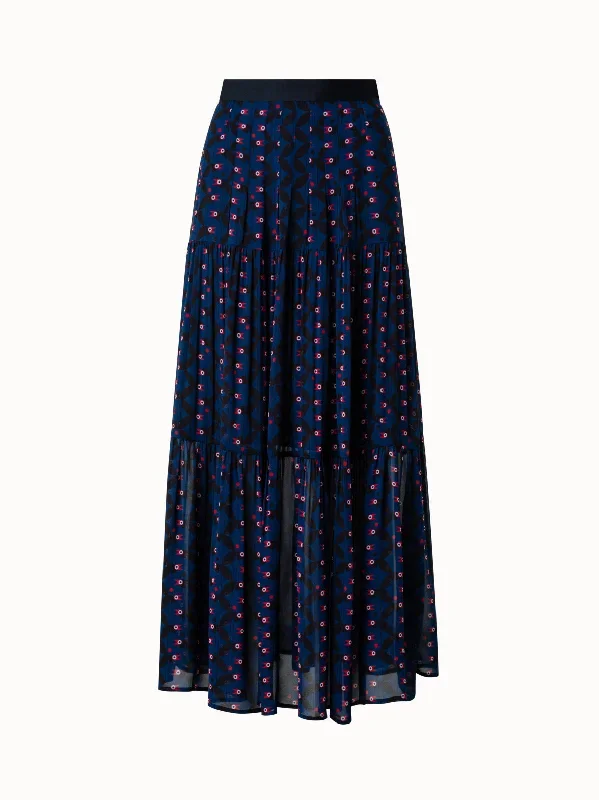 Maxi Skirt with Bird Print in Viscose Georgette